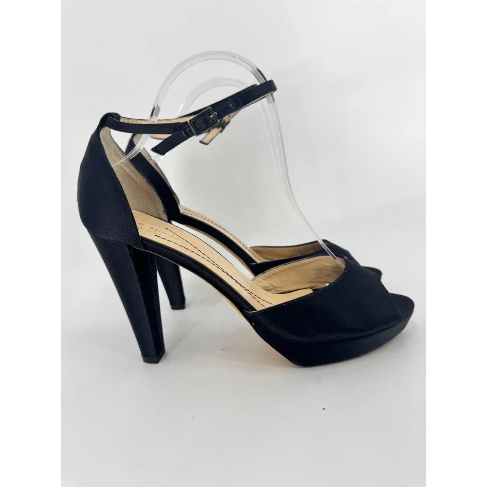 Kate Spade Platform Heels Women 9 Black Satin Peep Toe Ankle Strap Made In Italy